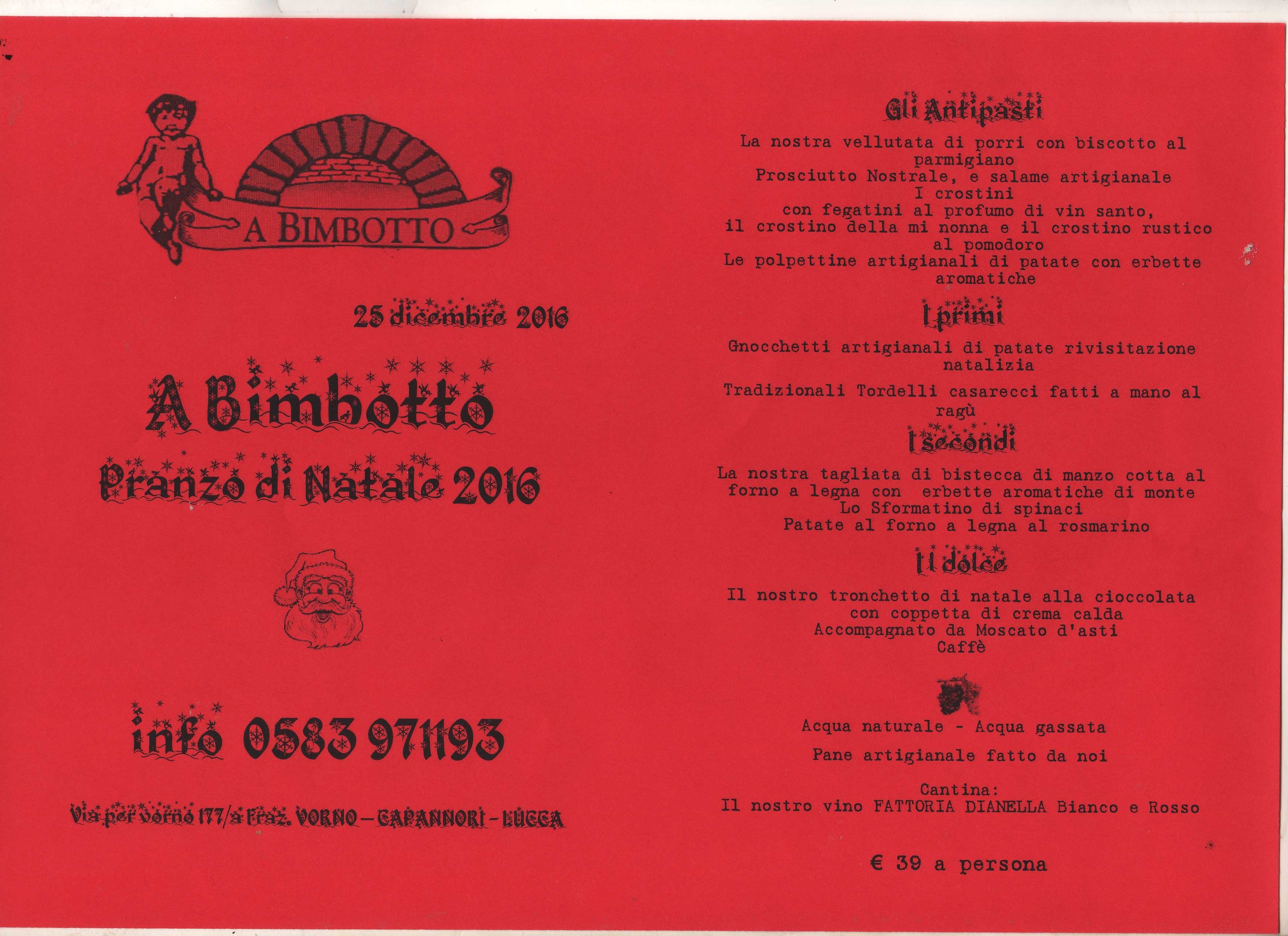 Menu Pranzo Di Natale Tradizionale.Ristorante A Bimbotto Menu Pranzo Di Natale 2016